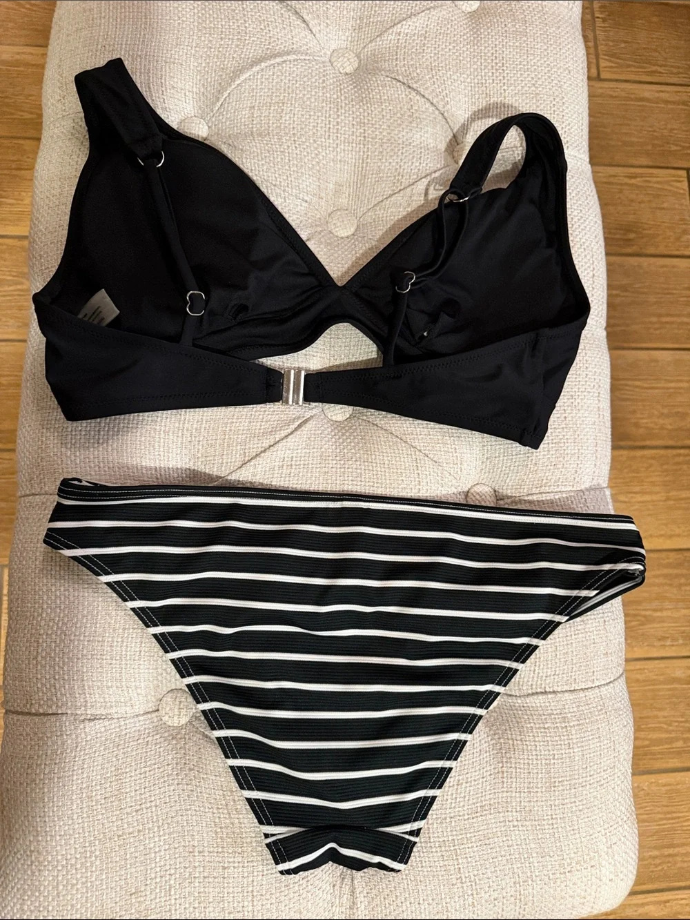 Victoria's Secret Black-and-White Striped Bottoms with No Name Black Bikini Top